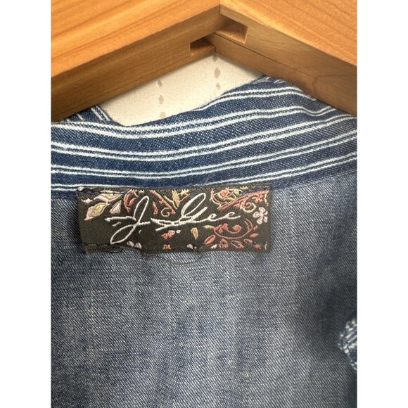 J Gee Dress Sz M? Blue Striped Shirt-Waist Zip-Up PolyCotton Slvless Pockets - Picture 5 of 13